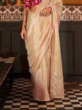 Cream Party Wear Viscose Saree With Blouse Piece