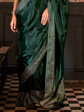 Green Party Wear Viscose Saree With Blouse Piece