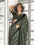 Multi Color Ajrakh Satin Crepe Saree With Blouse Piece