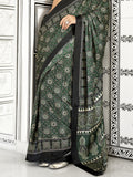 Multi Color Ajrakh Satin Crepe Saree With Blouse Piece