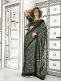 Multi Color Ajrakh Satin Crepe Saree With Blouse Piece