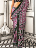 Multi Color Ajrakh Satin Crepe Saree With Blouse Piece