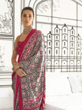 Multi Color Ajrakh Satin Crepe Saree With Blouse Piece