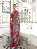 Multi Color Ajrakh Satin Crepe Saree With Blouse Piece