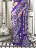 Multi Color Ajrakh Satin Crepe Saree With Blouse Piece