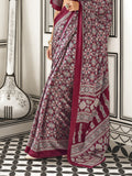 Multi Color Ajrakh Satin Crepe Saree With Blouse Piece