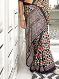 Multi Color Ajrakh Satin Crepe Saree With Blouse Piece