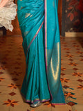 Sky Blue Silk Blend Saree With Blouse Piece