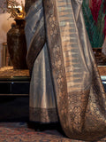 Grey Tissue Saree With Blouse Piece