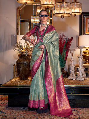 Green Tissue Saree With Blouse Piece