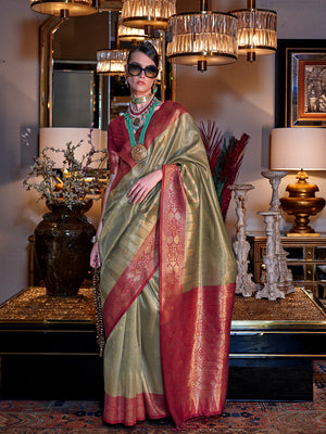 Green Tissue Saree With Blouse Piece