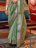 Green Chiffon Saree With Blouse Piece