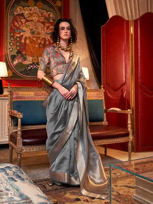 Grey Chiffon Saree With Blouse Piece