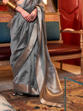 Grey Chiffon Saree With Blouse Piece