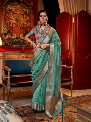 Green Chiffon Saree With Blouse Piece