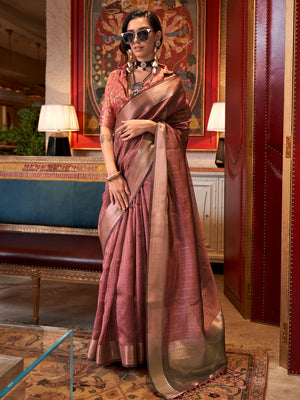 Pink Chiffon Saree With Blouse Piece