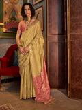 Yellow Tussar Silk Blend Saree With Blouse Piece