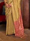 Yellow Tussar Silk Blend Saree With Blouse Piece