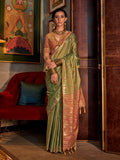 Green Tussar Silk Blend Saree With Blouse Piece