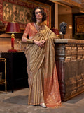 Golden Tussar Silk Blend Saree With Blouse Piece