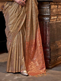 Golden Tussar Silk Blend Saree With Blouse Piece