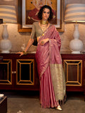 Pink Tussar Silk Blend Saree With Blouse Piece