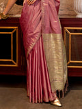 Pink Tussar Silk Blend Saree With Blouse Piece