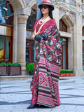 Pink Satin Crepe Saree With Blouse Piece