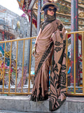 Brown Satin Crepe Saree With Blouse Piece