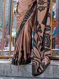 Brown Satin Crepe Saree With Blouse Piece