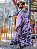 Purple Satin Crepe Saree With Blouse Piece