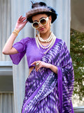 Purple Satin Crepe Saree With Blouse Piece