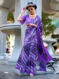 Purple Satin Crepe Saree With Blouse Piece