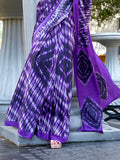 Purple Satin Crepe Saree With Blouse Piece