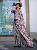 Multi Satin Crepe Saree With Blouse Piece