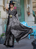 Black Satin Crepe Saree With Blouse Piece