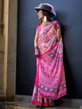 Pink Satin Crepe Saree With Blouse Piece