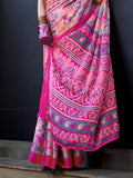 Pink Satin Crepe Saree With Blouse Piece