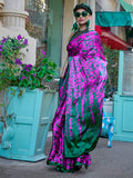 Pink Satin Crepe Saree With Blouse Piece