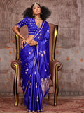 Dark Blue Satin Festive Wear Saree With Blouse Piece