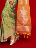 Parrot Green Tussar Silk Saree With Blouse Piece