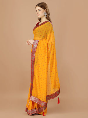 Yellow Georgette Daily Wear Saree With Blouse Piecde