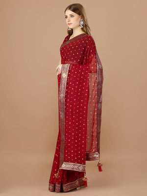 Red Georgette Daily Wear Saree With Blouse Piecde