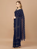 Navy Blue  Georgette Festive Wear Saree With Blouse Piecde