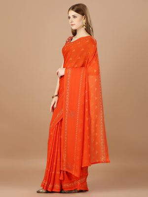 Orange  Georgette Festive Wear Saree With Blouse Piecde