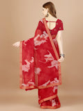 Red Georgette Festive Wear Saree With Blouse Piecde