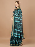 Teal Paper Silk Daily Wear Saree With Blouse Piecde