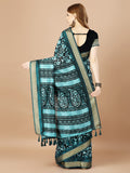 Teal Paper Silk Daily Wear Saree With Blouse Piecde