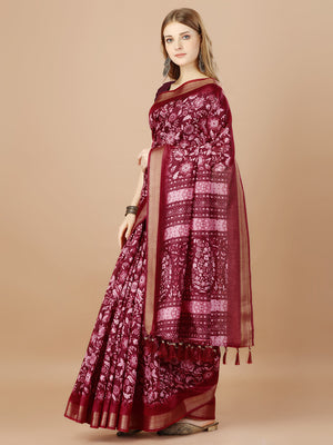 Maroon Paper Silk Daily Wear Saree With Blouse Piecde