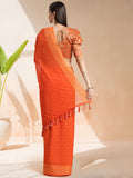 Orange Chiffon Ready To Wear Saree With Blouse Piece